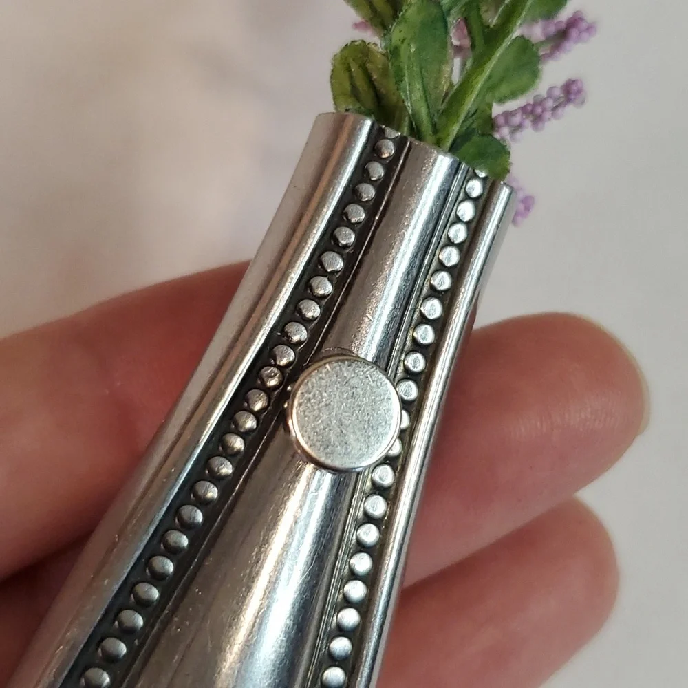 Refrigerator bud vase handcrafted from vintage silverware - Picture 6 of 9
